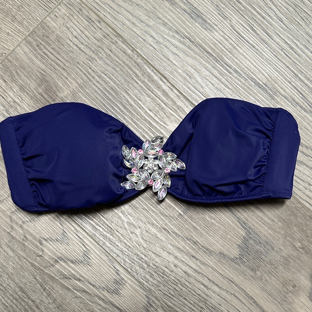 Victoria's Secret Navy Blue Bikini Top with Crystal Embellishment